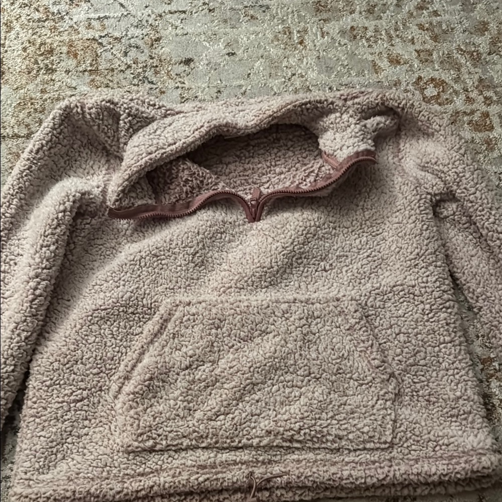 Taupe Plush Fleece Pullover Jacket with Hood